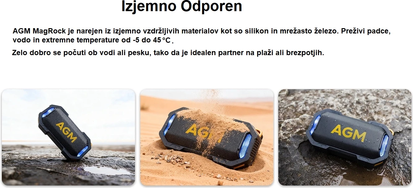 Altoparlant Bluetooth AGM MagROCK 8W TWS IPX7 me magnet dhe RGB, i zi