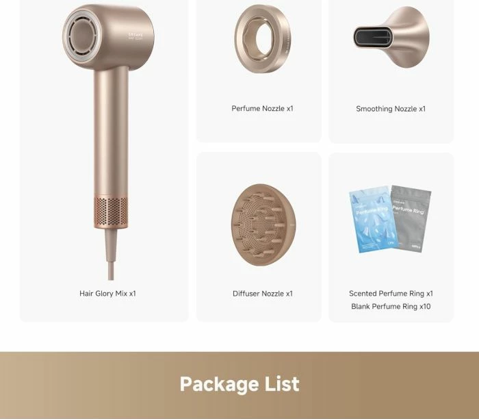 Tharëse flokësh DREAME Glory Mix 1600W, jonike, me aksesorë magnetikë, e artë