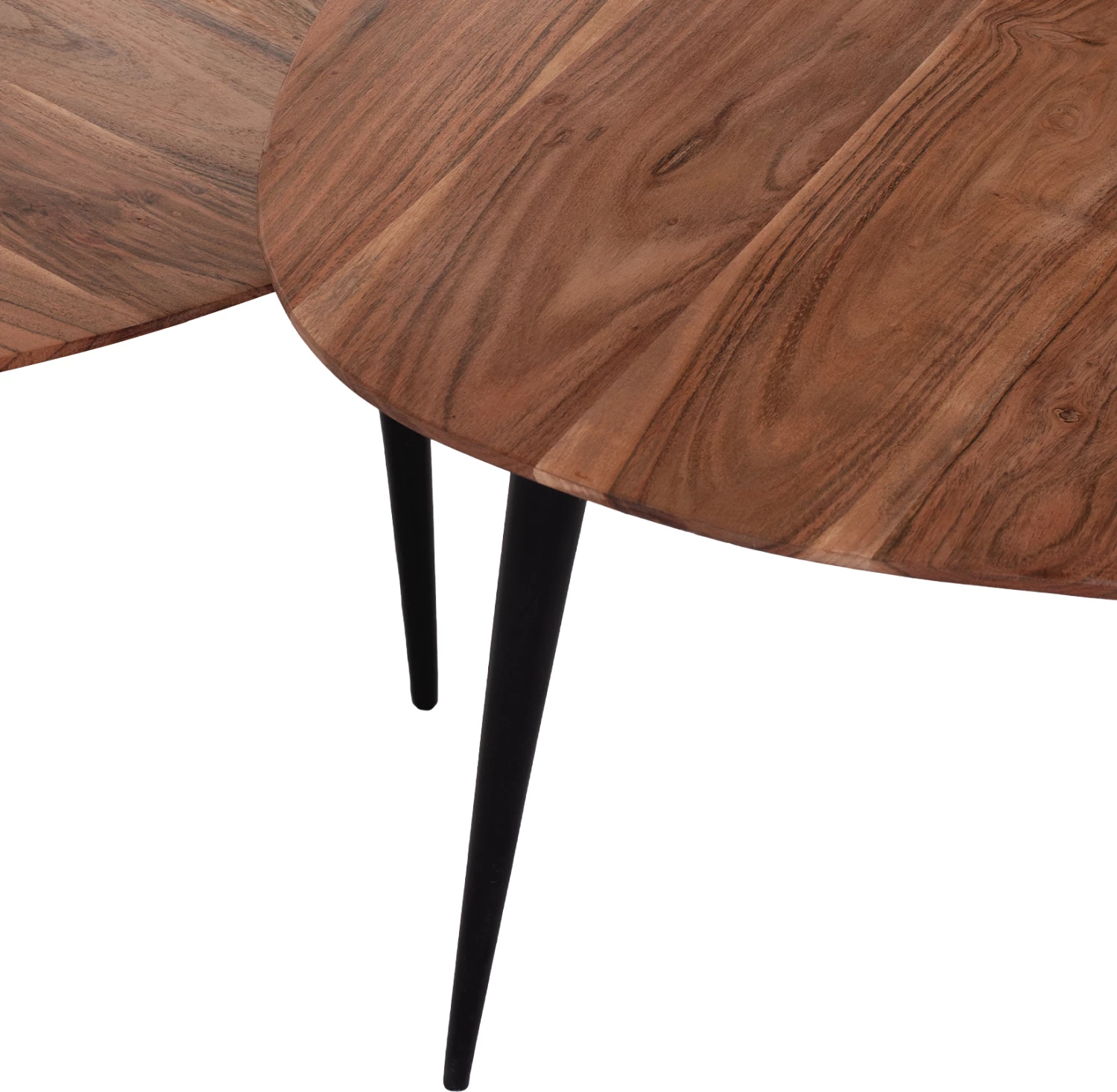 Set 3 tavolina zigon EMILIANO, dru akacie, këmbë metalike të zeza, FH9256, 69.5x67x46cm