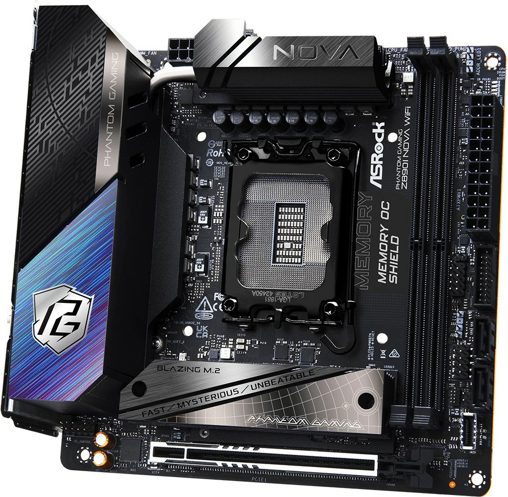 Pllakë amë ASRock Phantom Gaming Z890I Nova WiFi, LGA 1851, DDR5, Wi-Fi 7, Thunderbolt 4, mini ITX