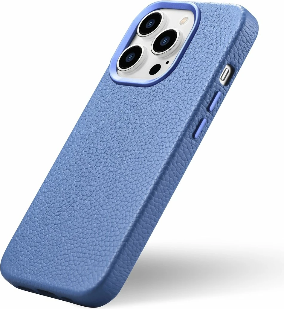 Mbështjellës iCarer Litchi Premium për iPhone 14 Pro Max, MagSafe, lëkurë, kaltër