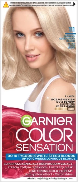 Krem ngjyrosës për flokë Garnier Color Sensation Super Lightening 111 argjendtë super e çelët bjonde për femra, 1 copë