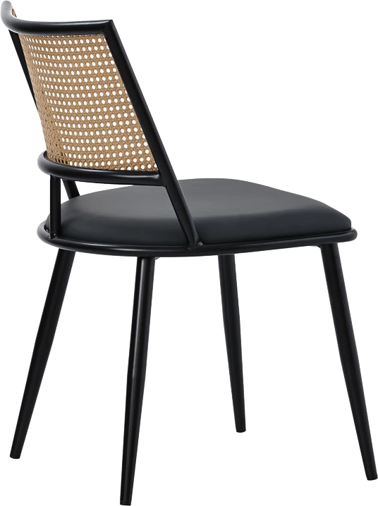 Karrige Giulia pe rattan, bezhë-pu, gri e zezë-metal, 49x52x80cm