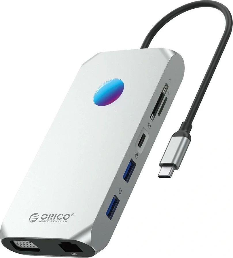 Hub Orico USB-C 12w1 XCR-X2, 3x USB-A 3.1, 1x USB-A 2.0, USB-C PD 100W, HDMI 4K, VGA, SD/microSD, RJ45, Audio, hiri