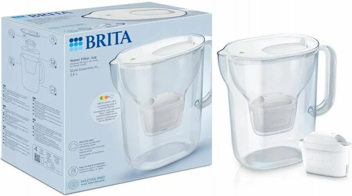 Jug filtruese uji Brita Style XL 3.6 L (2.3 L ujë i filtrum), LED indikator, me 1 filtër MAXTRA PRO Pure Performance (MX Pro), e bardhë