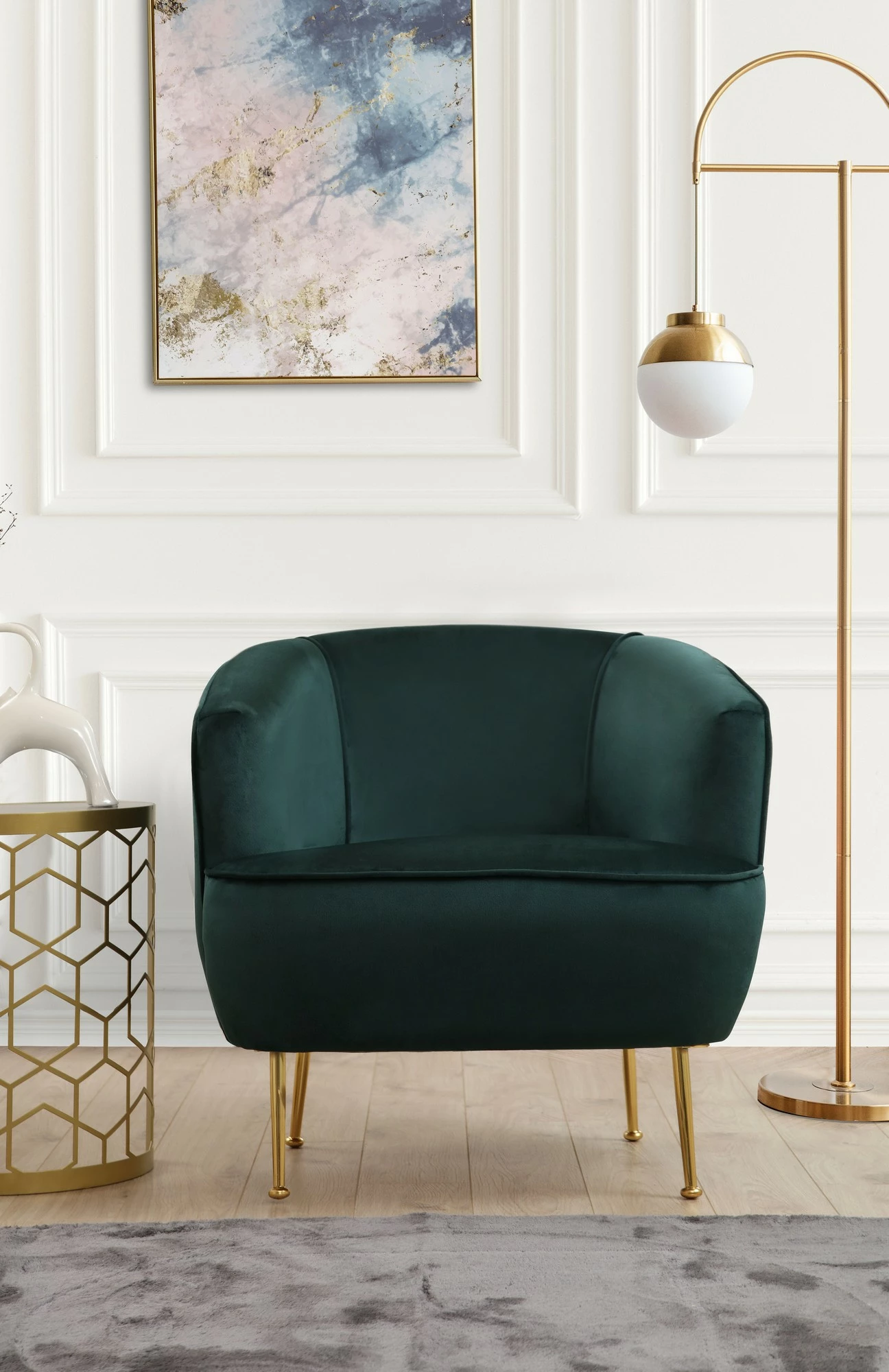 Karrige Wing, ngjyrë e gjelbër, këmbë metalike të arta, Atelier del Sofa, Piccoli