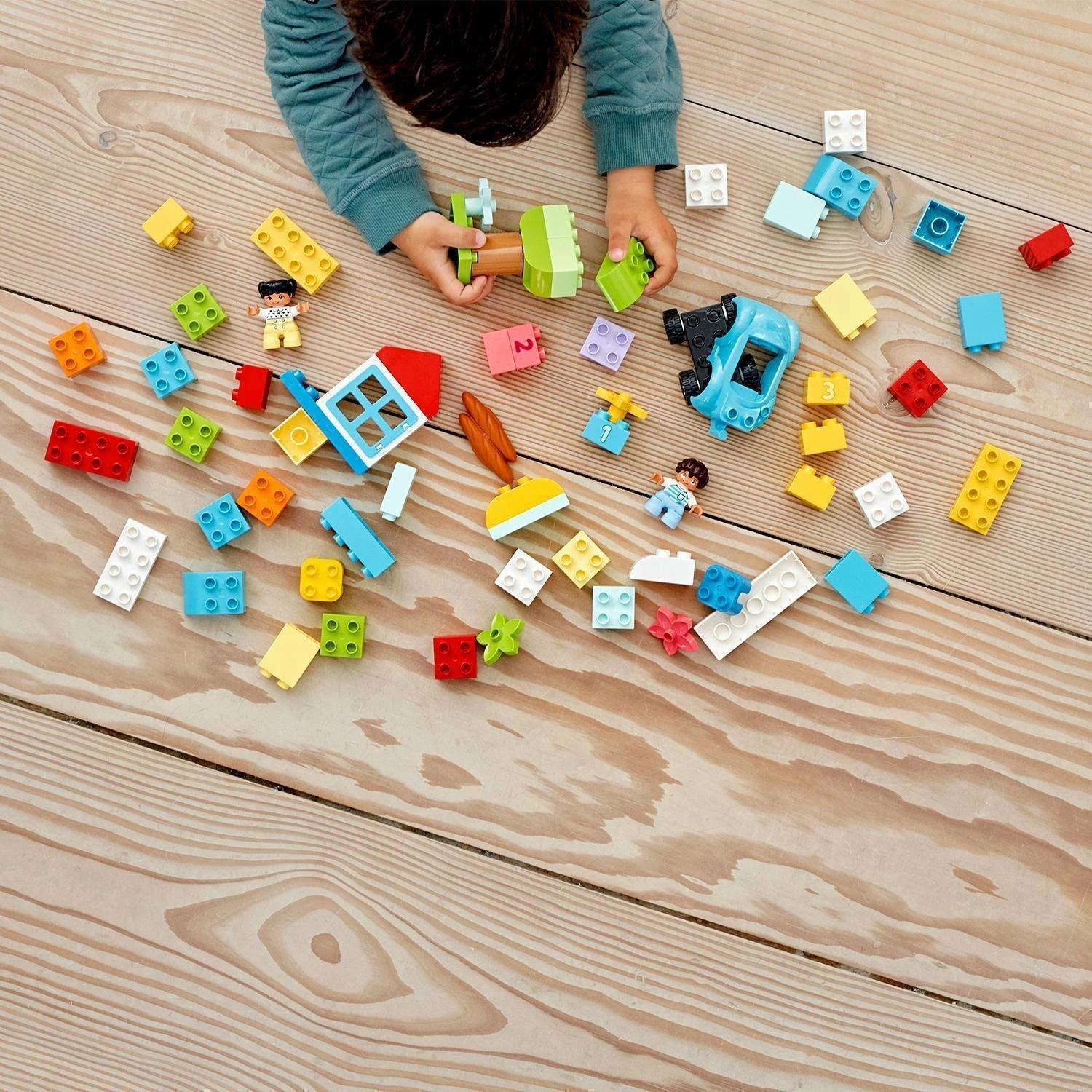 Set blloqe LEGO DUPLO Brick Box 10913, 65 copë, kuti ruajtëse, jeshile