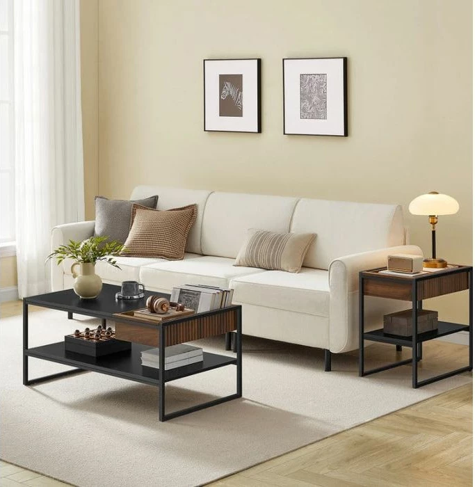 Tavolinë anësore VASAGLE LET820B43, 2 rafte, stil industrial/vintage, kafe rustike, 1 copë