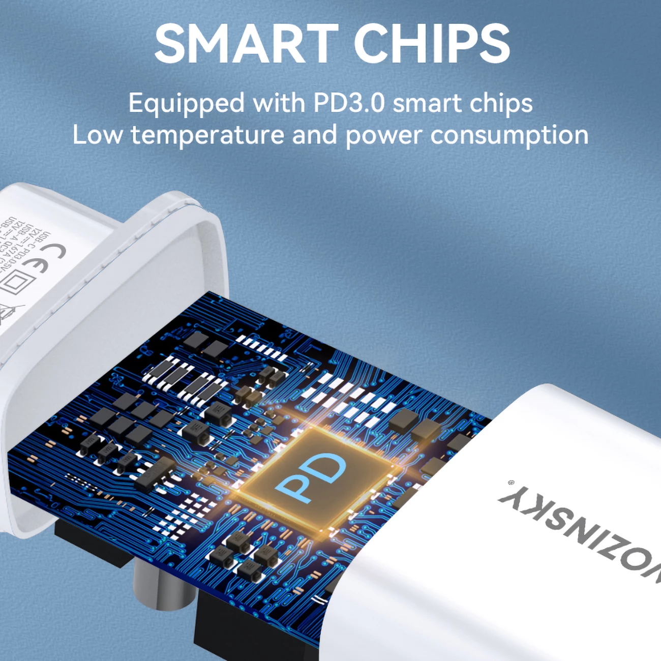 Karikues muri Wozinsky WGWCW, 20W, 2 porta USB-A/USB-C, i bardhë