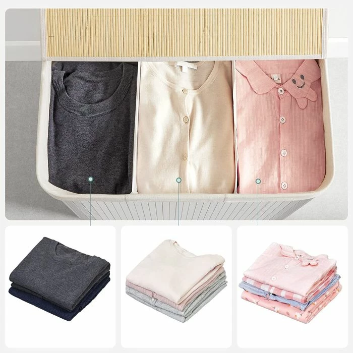 shportë rrobash SONGMICS LCB091W01, 3 x 50L (150L), me 3 ndarje, me kapak, e palosshme, e bardhë