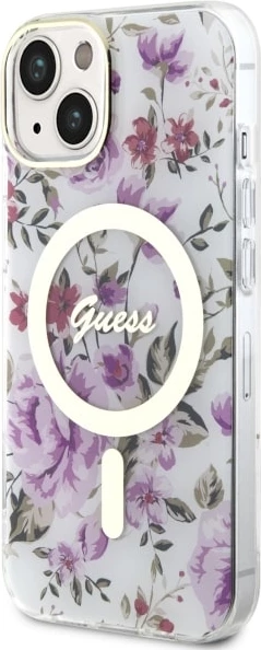 Mbështjellës Guess Flower MagSafe për iPhone 14, Transparent