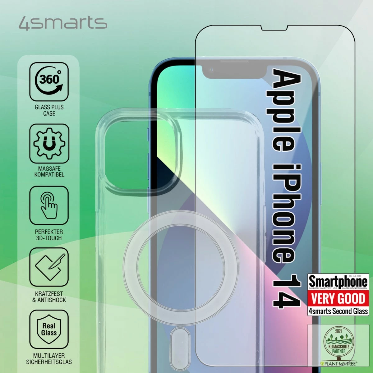 Mbështjellës 4smarts 360 Starter X-Pro Full Cover Glas për iPhone 14, transparent