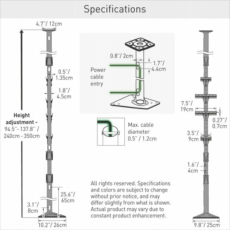 Shtyllë montimi Barkan EV350FC për karikues EV, e rregullueshme 240-350 cm, ngarkesë 50 kg, me menaxhim kabllosh, grafit, set me 2 mbajtëse karikuesi + 4 mbajtëse aksesorësh