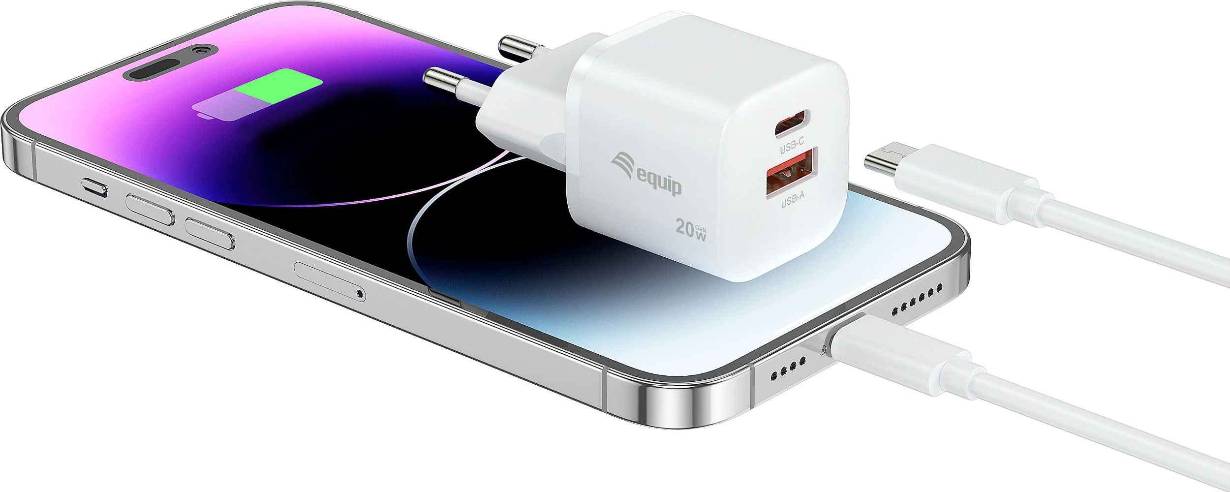 Karikues muri EQUIP 2-port USB-C PD3.0 + USB-A, GaN 20W, i bardhë