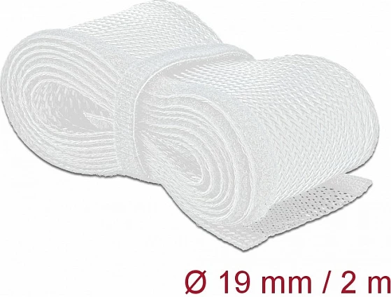 Mbështjellës i gërshetuar për kabllo DeLOCK, 2 m x 19 mm, me velkro, i bardhë