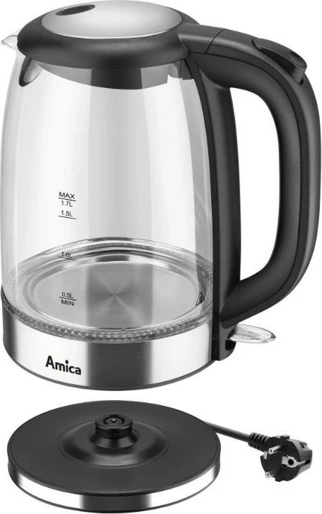 Ibrik elektrik Amica Glass Kettle KD2050G, 1.7L, i zi/transparente