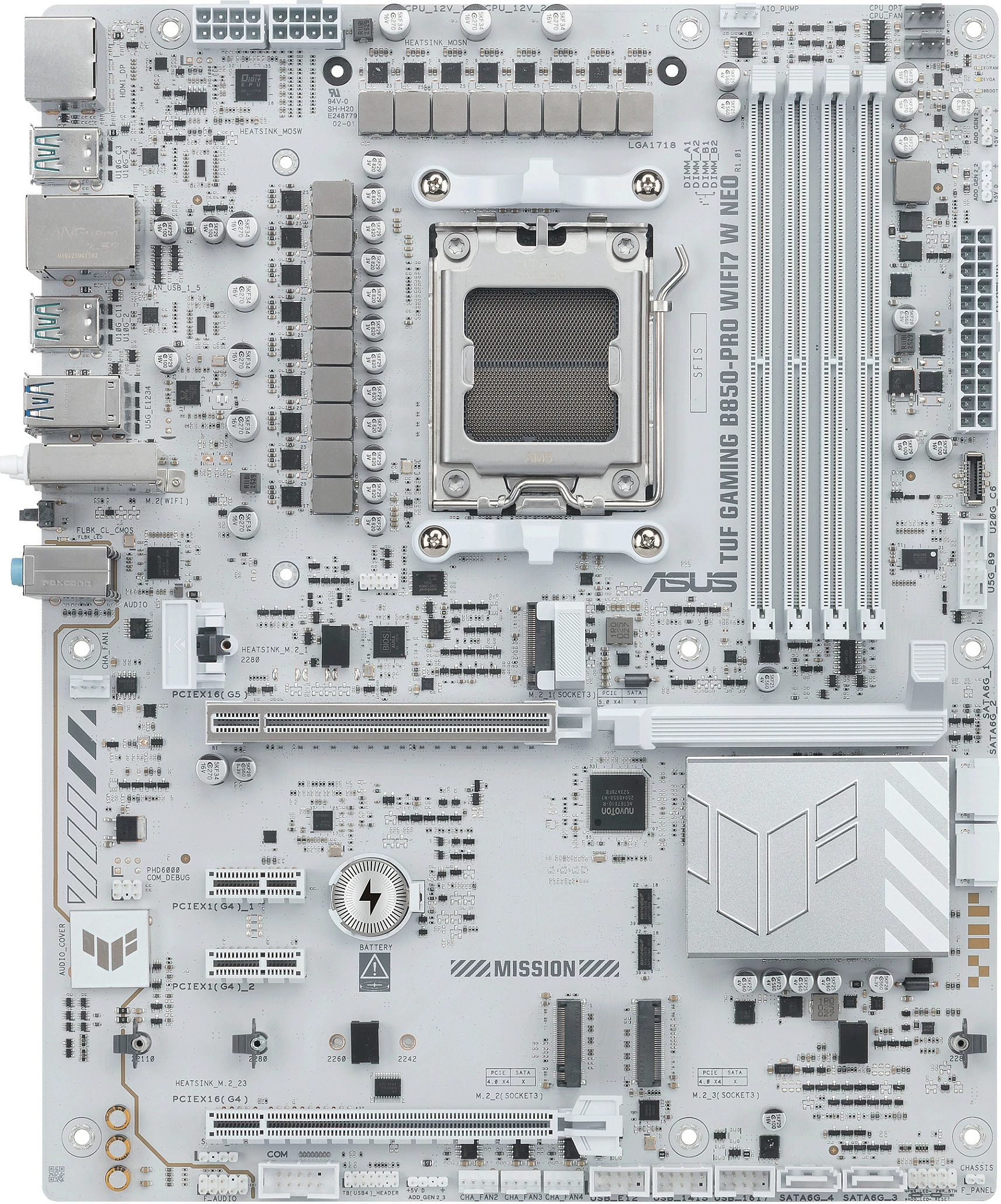 Pllakë amë ASUS TUF GAMING B850-PRO WIFI7 W NEO, Socket AM5, DDR5 256GB, Wi‑Fi 7, e bardhë