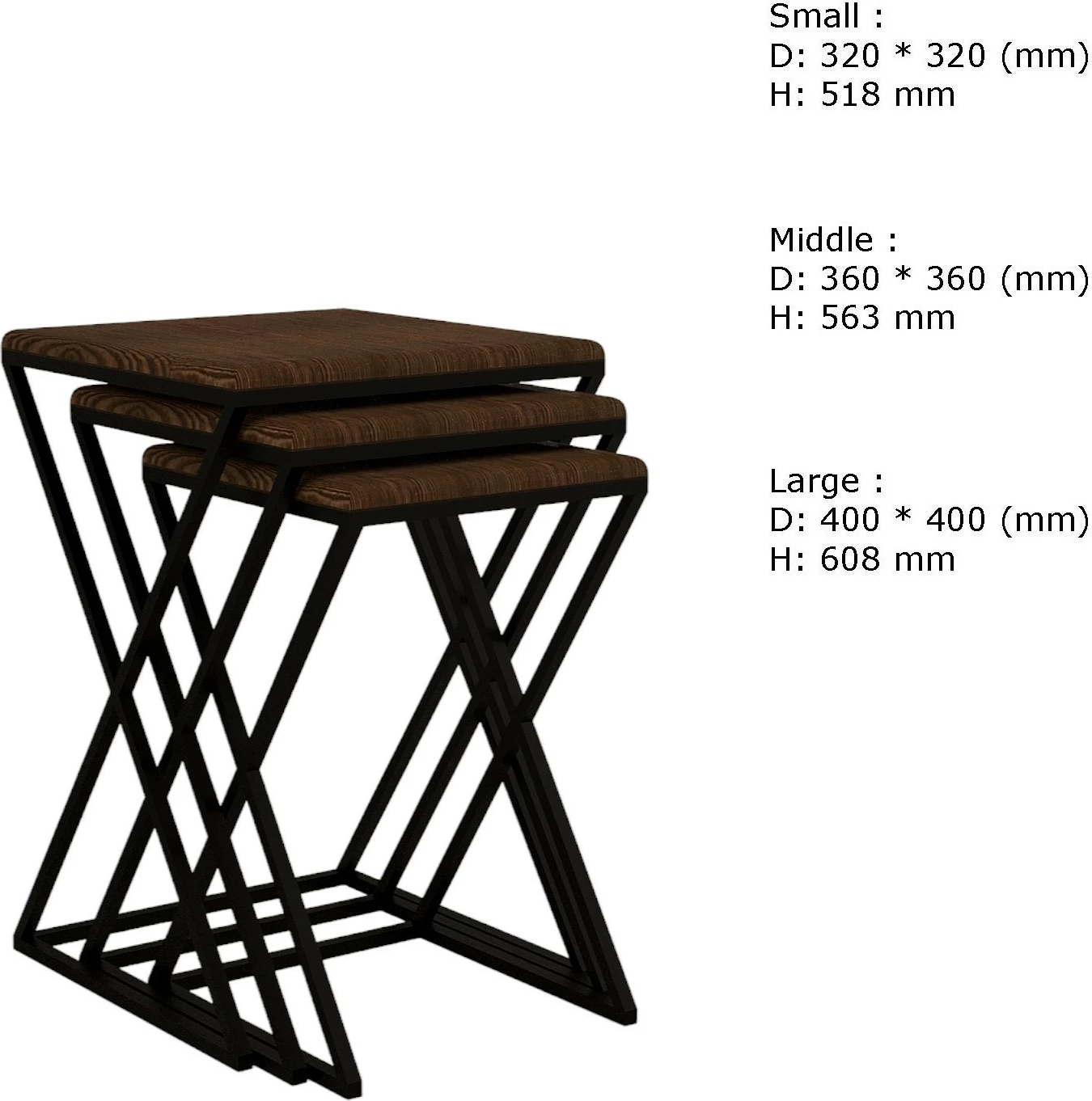 Set tavolinash ndihmëse (3 copë), Hanah Home, Z Zigon, ngjyrë arre dhe e zezë