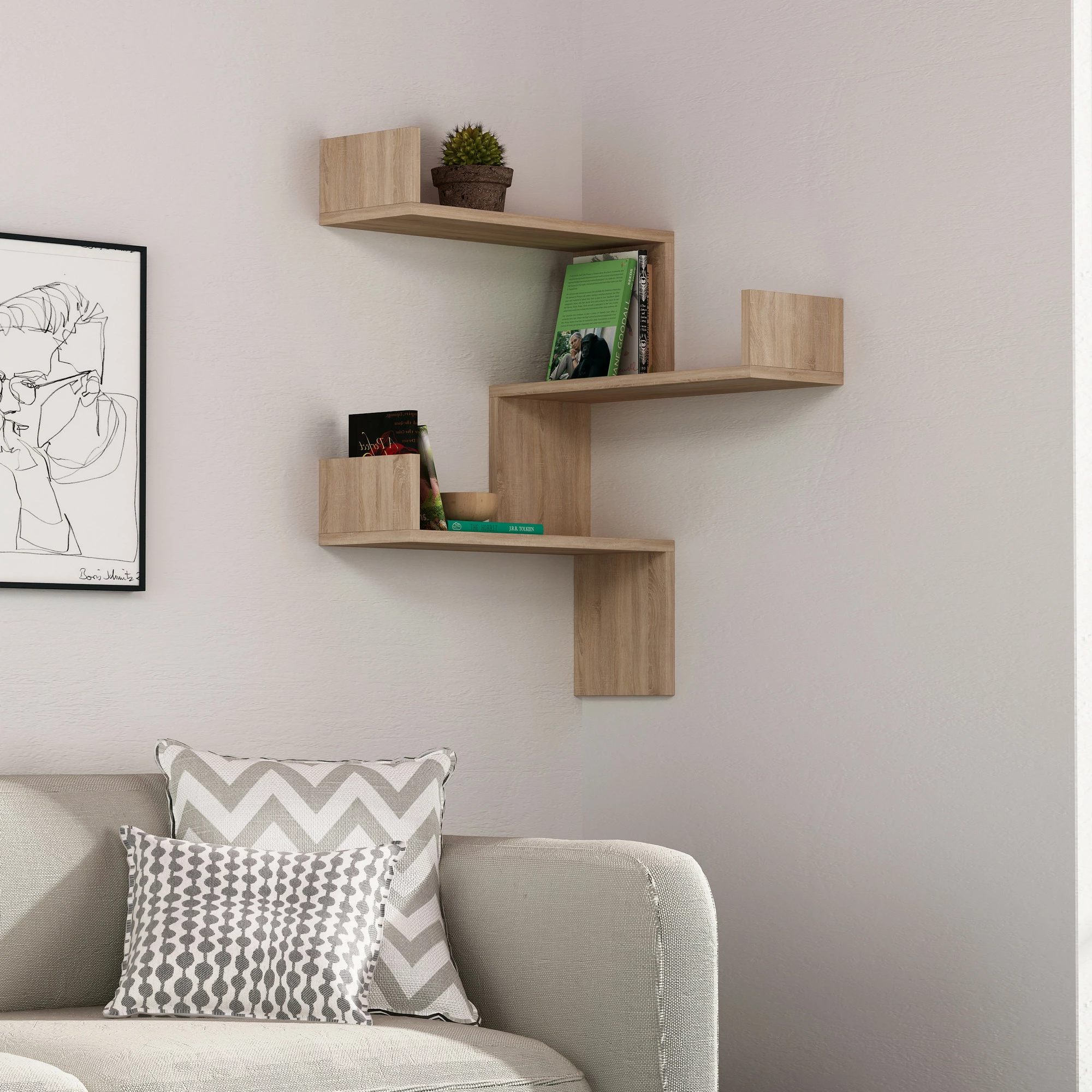 Raft muri Skye Decor, ngjyrë lisi, Luksa