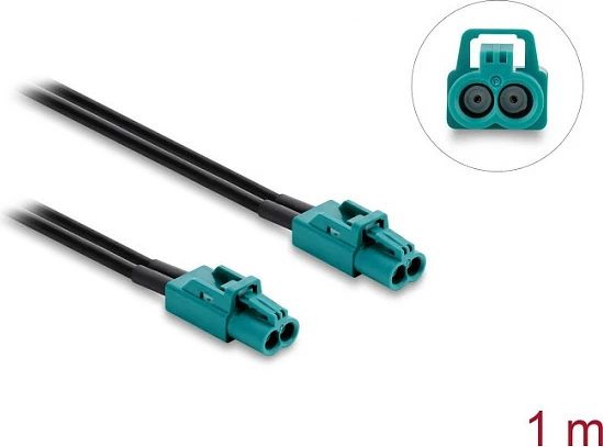Kabl DeLOCK Mini FAKRA Z dual femër-femër, 1 m, 50Ω, 20 GHz, zi/kaltër