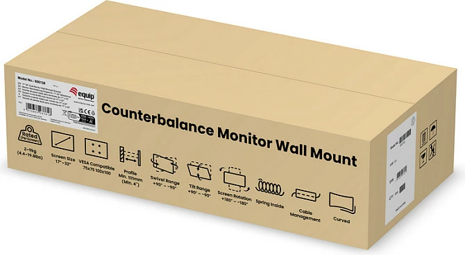 Mbajtëse muri për monitor EQUIP, 2x 17-32", VESA 75x75/100x100, rrotullim 180°, 9 kg për ekran, e zezë
