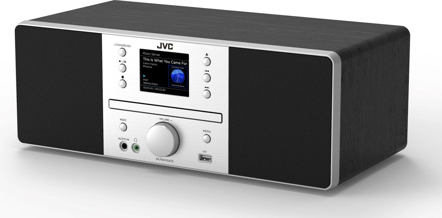 Radio boombox JVC RD-E874B, Bluetooth, 20 W, MP3, FM, E zezë/Argjendtë
