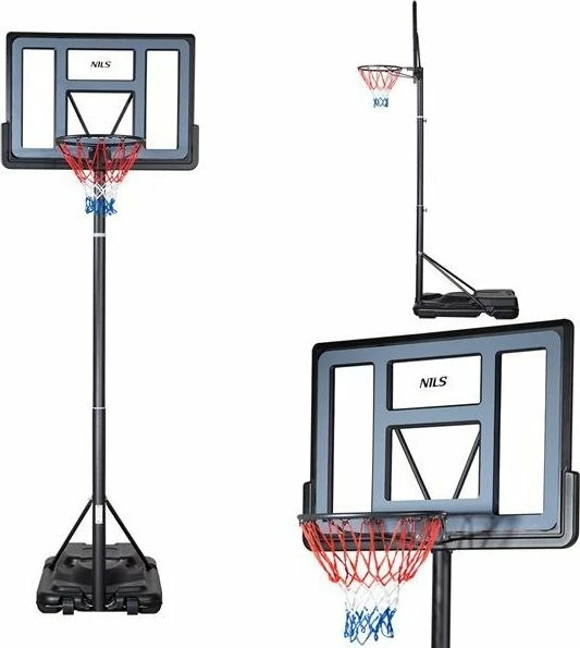 Kosh basketbolli Nils Extreme ZDKA21 i rregullueshëm 2.3-3.05 m, tabelë 110x75 cm, diametër unaze 45 cm, e zezë