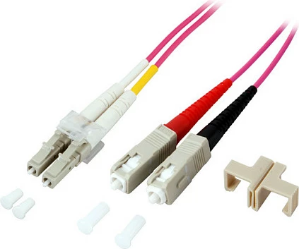 Kabllo patch fibre optike EFB Elektronik LC-SC, OM4 50/125, duplex, LSZH 2mm, 0.5m, rozë