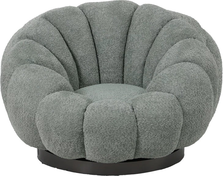 Karrige rrotulluese Nester, pëlhurë boucle, ngjyrë e gjelbër e çelët, 98x97x69cm