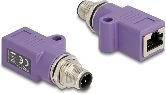 Adapter rrjeti DeLOCK M12 D-coded 4-pin (mashkull) në RJ45 Cat5e (femër), S/UTP, i drejtë, vjollcë