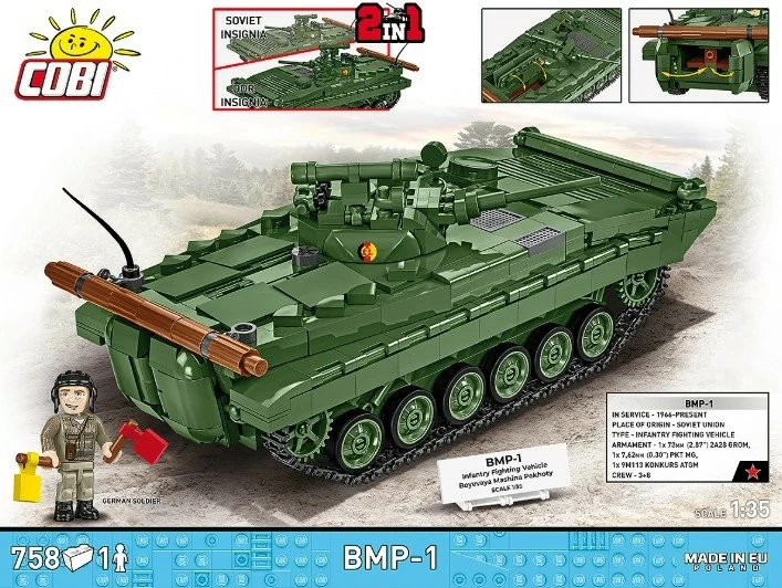 Set blloqe ndërtimi, COBI, BMP-1 2631, 758 pjesë, shkallë 1:35, jeshile