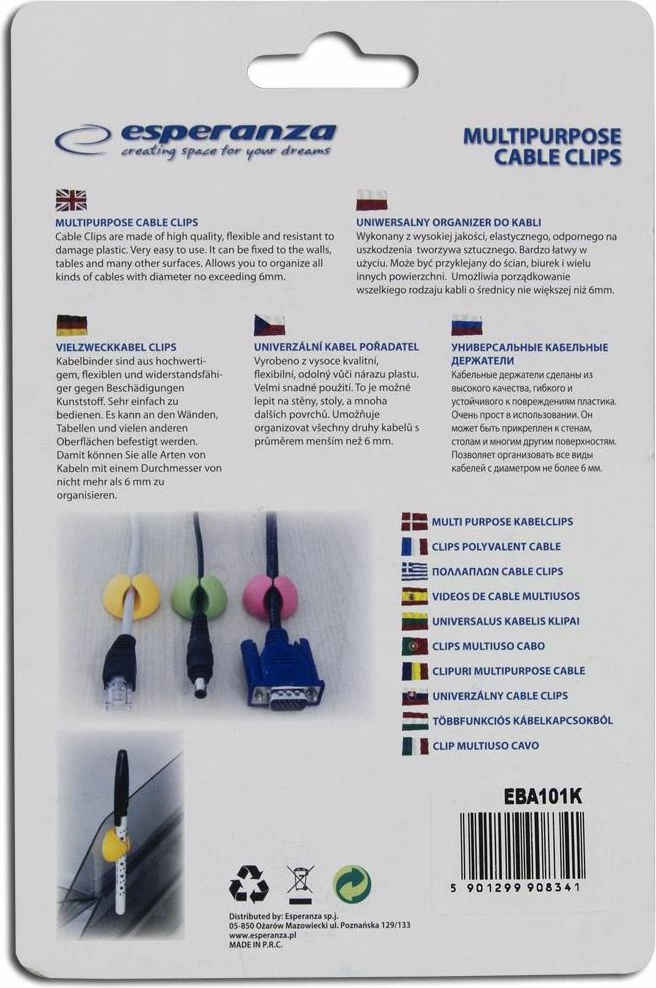 Organizer kabllosh Esperanza EBA101K, handle, deri 6 mm, set 6 copë, i zi
