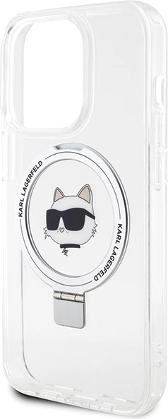 Mbështjellës Karl Lagerfeld Ring Stand Choupette Head MagSafe për iPhone 15 Pro 6.1", Bardhë