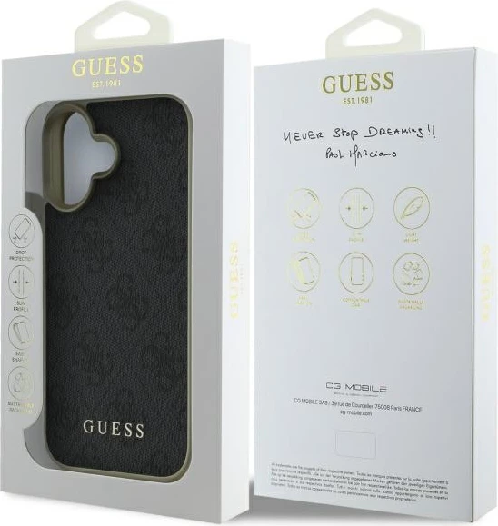 Mbështjellës Guess 4G Charms Collection për iPhone 16, e zezë