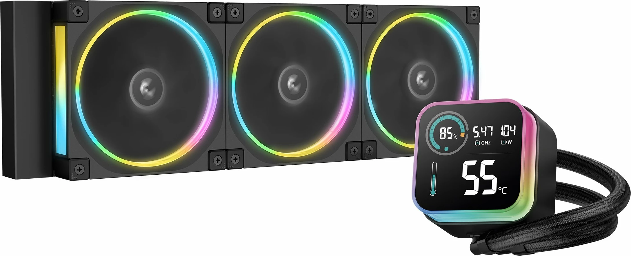 Ftohës uji AIO Deepcool LQ360 Ultra, 360mm, 3x120mm PWM, ARGB, me ekran, i zi