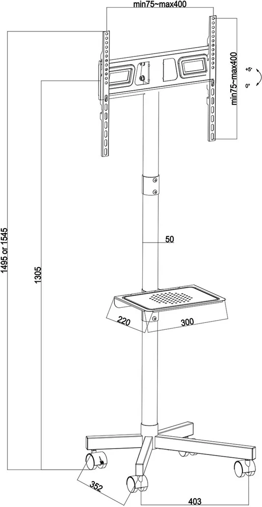 Karrocë mbajtëse TV Maclean MC-949, 32-55", portative, VESA 400x400, e zezë