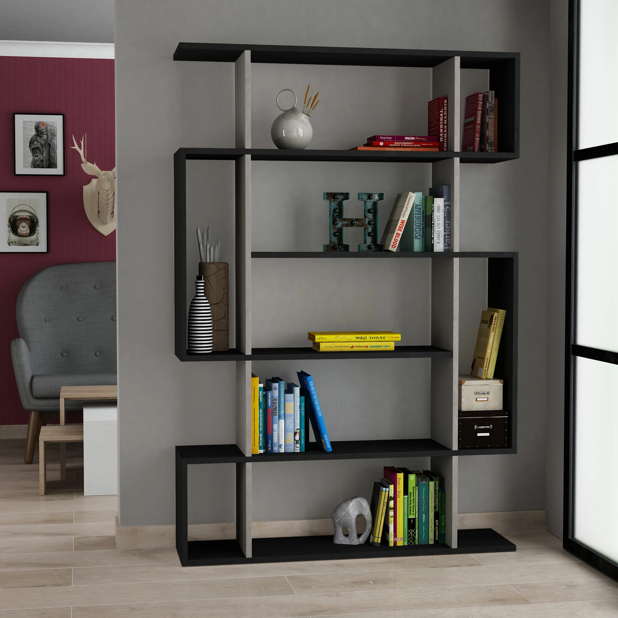 Raft librash Skye Decor, antracit, moka e çelët