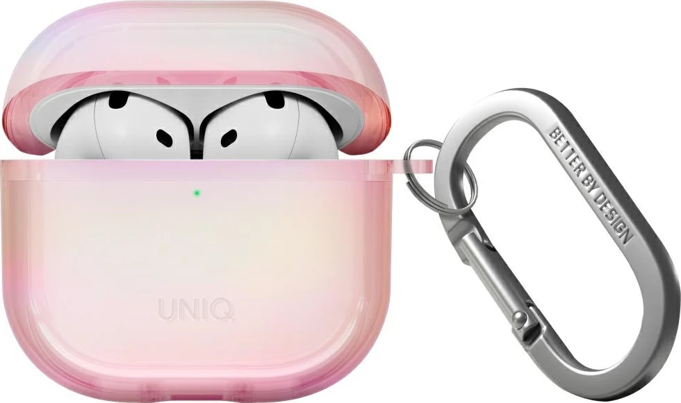 Mbështjellës UNIQ Iridescia për AirPods 4, me karabinë, Holo Pink