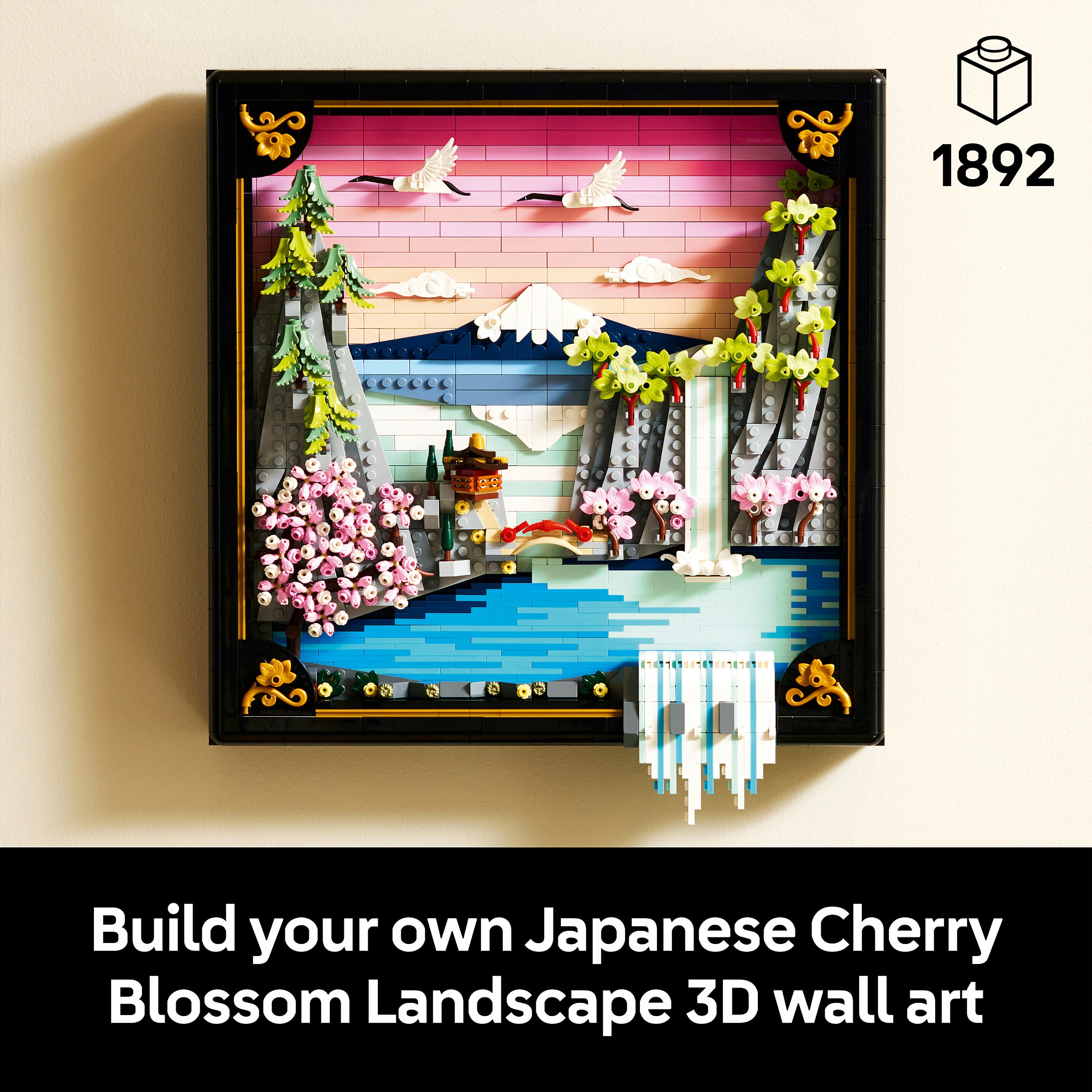Set ndërtimi LEGO Art 31218 Japanese Cherry Blossom Landscape, 1892 copë, dekor muri 3D, Multikolor