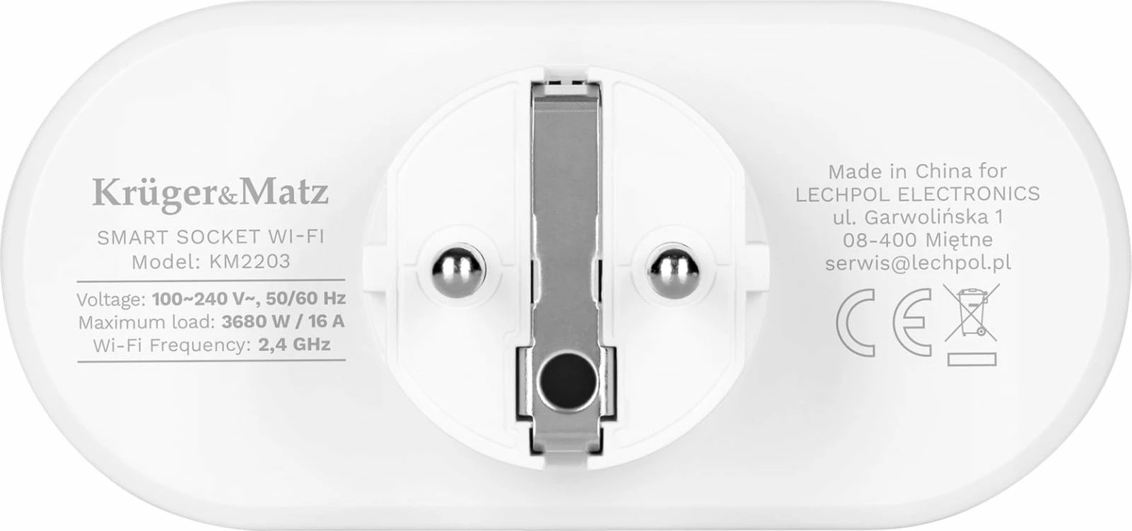 Prizë smart WiFi e dyfishtë Kruger&Matz Connect P5 Tuya, 16A/3680W, e bardhë