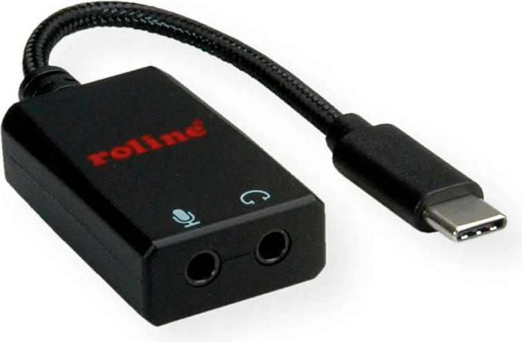 Adapter audio USB-C ROLINE 12.03.3209, 2x 3.5mm (kufje/mikrofon), 0.13 m, i zi