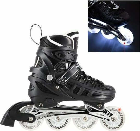 Set patinash 4-në-1 Nils Extreme NH10905, e rregullueshme 31-34, rrota LED 64mm 82A, ABEC 7, me frena, e zezë