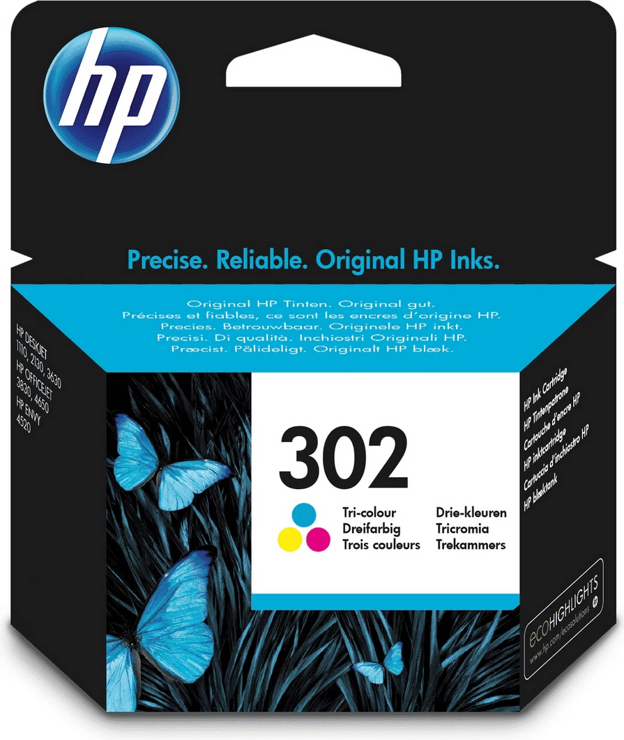 Kartutxh boje tri-ngjyrëshe, HP, 302 F6U65AE, 4 ml, rendiment deri 150 faqe, standard, ciano magenta e verdhë