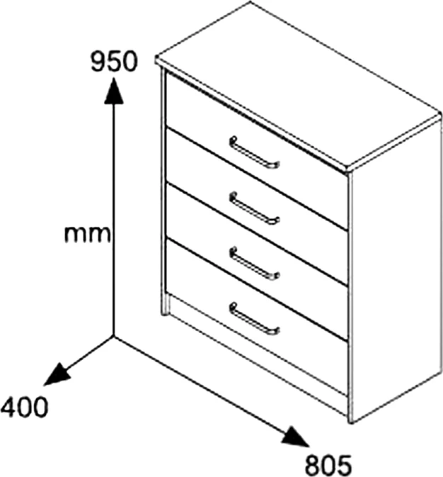 Komodë me 4 sirtarë Olympus, ngjyrë castillo-toro, 80x40x95
