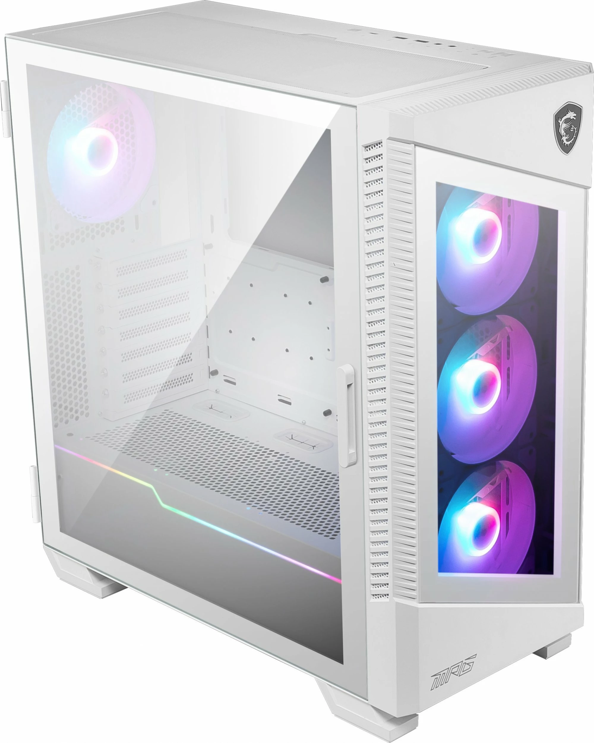 Kasë MSI MPG Velox 100R ARGB Midi Tower ATX/eATX me xham të temperuar, USB-C, kllapë GPU vertikale, e bardhë