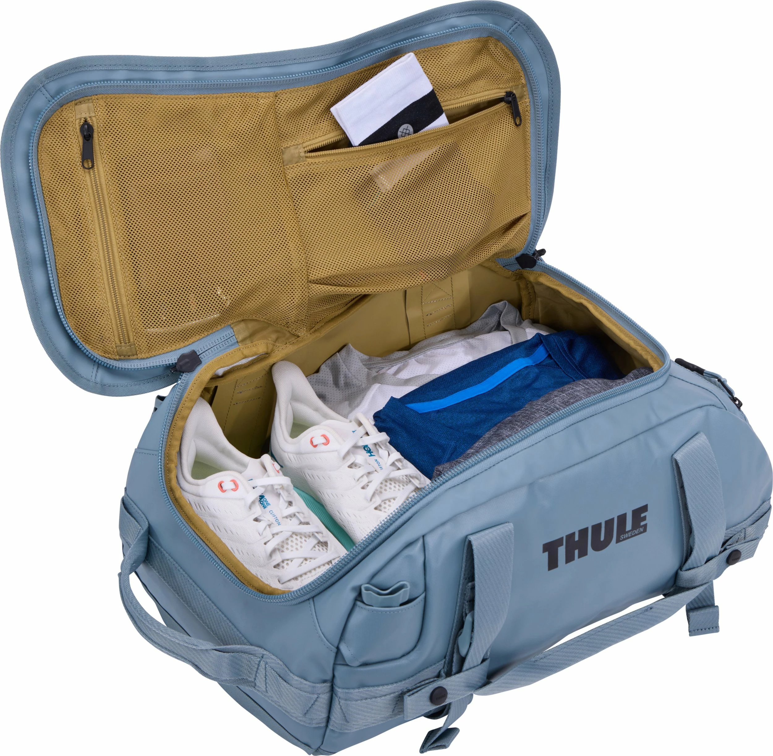 Çantë udhëtimi/duffel Thule Chasm 30L, 2-në-1 duffel + backpack, waterproof, poliester i ricikluar, Pond Gray