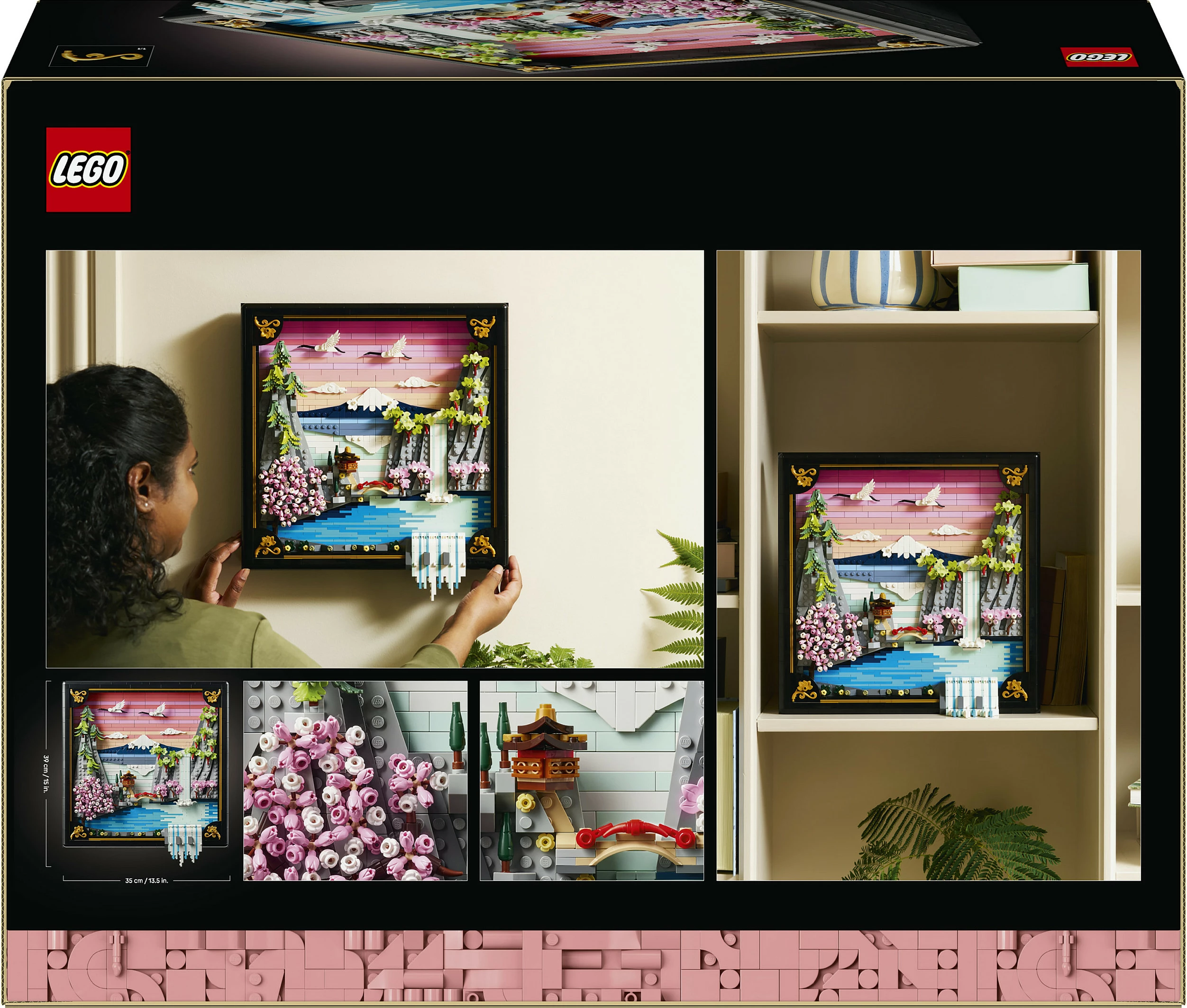 Set ndërtimi LEGO Art 31218 Japanese Cherry Blossom Landscape, 1892 copë, dekor muri 3D, Multikolor