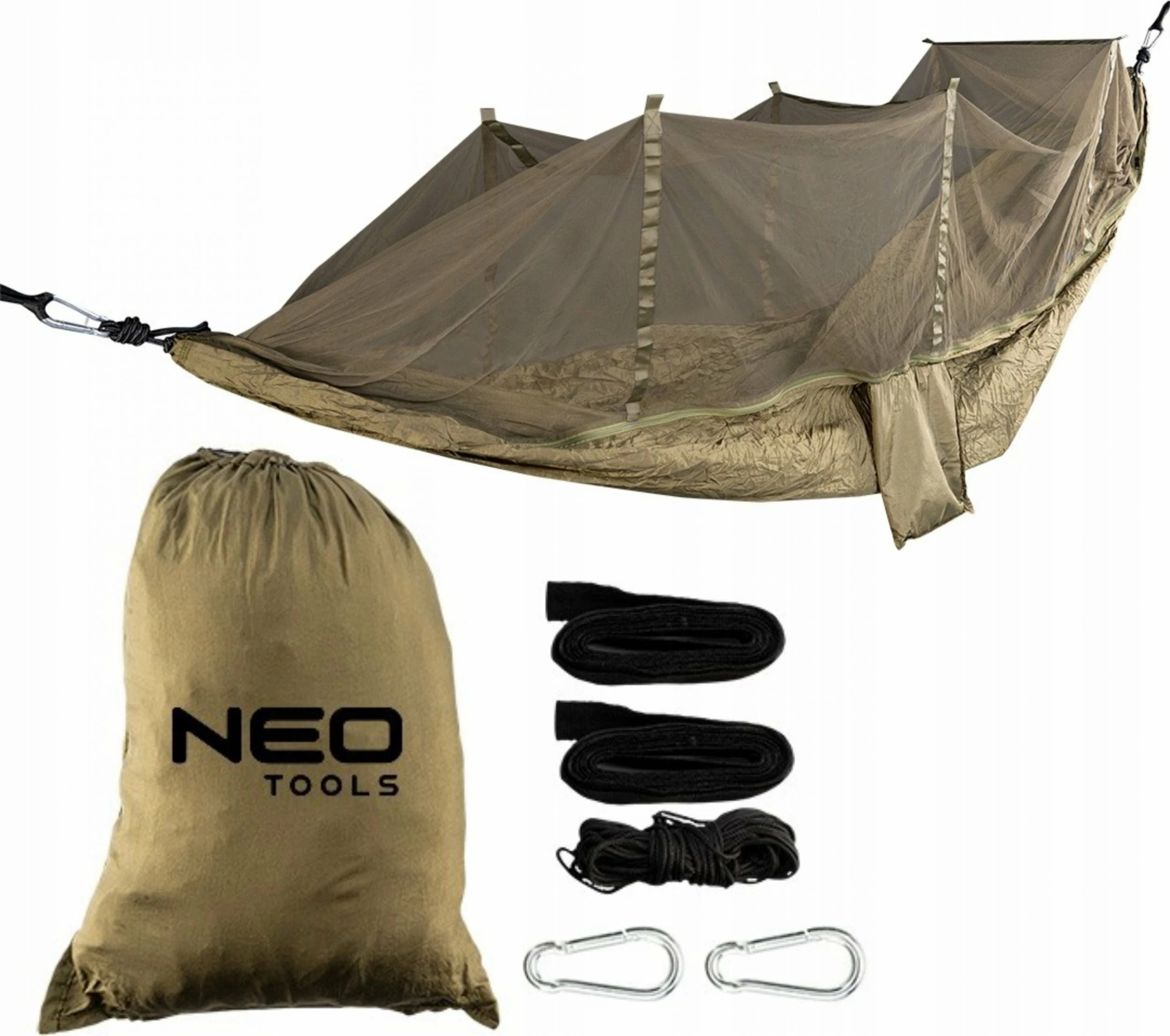 Hamak Neo 63-123 330 x 140 cm me rrjetë kundër mushkonjave, nylon 210T, deri 200 kg, për 1 person, Khaki, set 1 copë