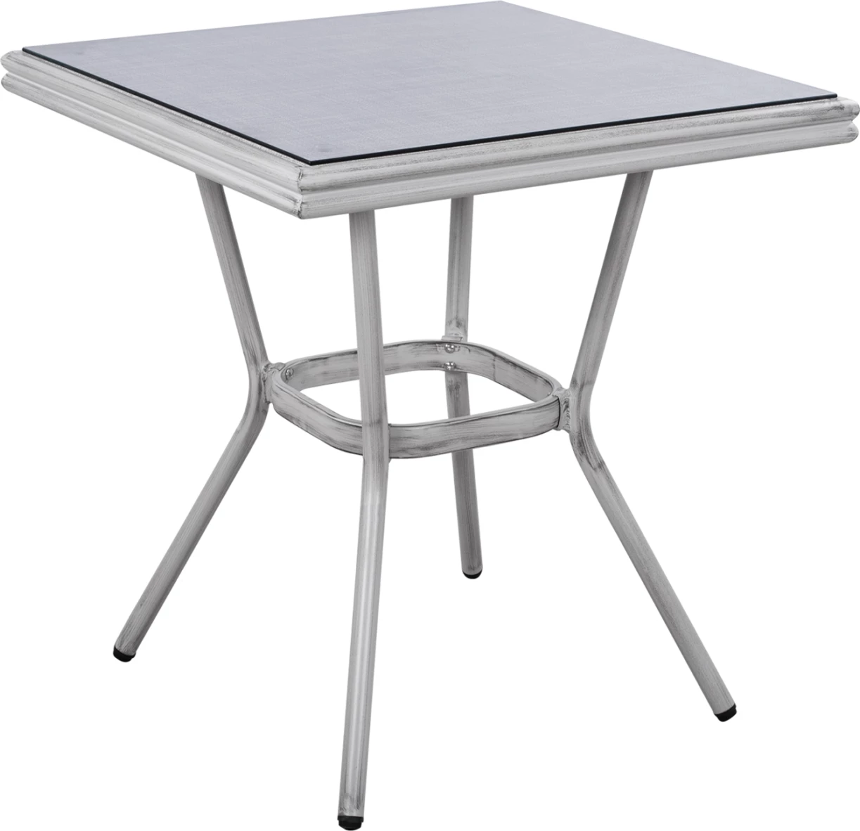 Tavolinë alumini 70X70X76 pamje bambuje FH5568.01 patinë e bardhë me xham