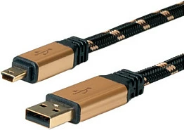 Kabllo USB ROLINE GOLD, USB 2.0, USB-A në Mini-USB B, 3 m, e zezë/ari